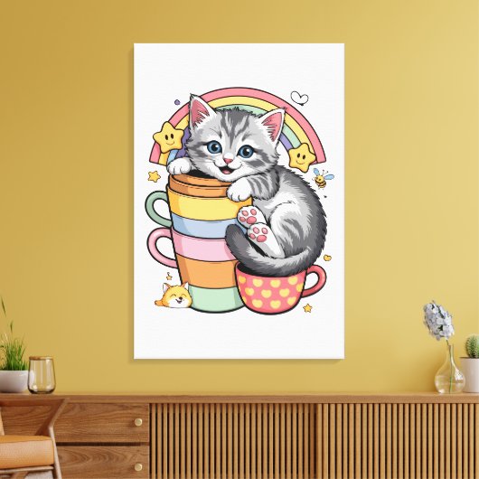 Pastel Paws & Rainbow Sips Leinwanddruck (Insitu (Wohnzimmer))