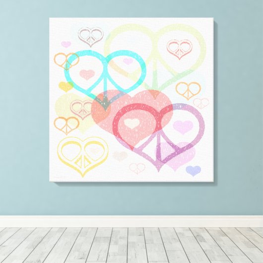 Pastel Peace & Liebe Canvas Print Leinwanddruck (Insitu (Holzboden))