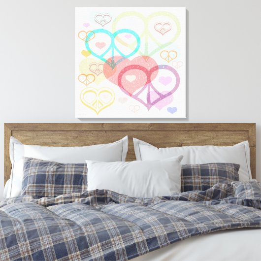 Pastel Peace & Liebe Canvas Print Leinwanddruck (Insitu (Schlafzimmer))