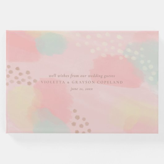 Pastel Peach Abstrakt Art Wedding Gästebuch (Vorderseite)
