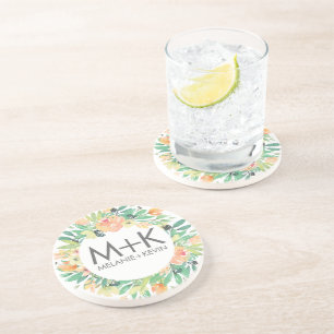 Pastel Peach Blume Wreath Wedding Design Untersetzer