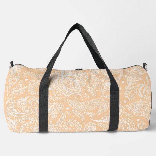 PASTEL PEACH ELABORATE PAISLEY PATTERN & DOTS DUFFLE BAG (Vorderseite)