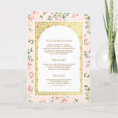 Pastel Peach floral All in One Gold indische Hochz Einladung (Rückseite)