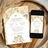 Pastel Peach Floral Anand Karaj Sikh Wedding Einladung