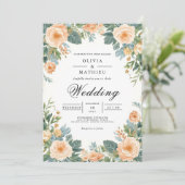 Pastel Peach floral Border Wedding Einladung (Stehend Vorderseite)