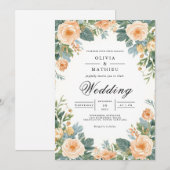 Pastel Peach floral Border Wedding Einladung (Vorne/Hinten)