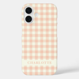Pastel Peach Gingham Buffalo Karo Kariert Name iPhone 16 Hülle