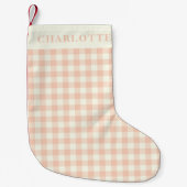 Pastel Peach Gingham Buffalo Karo Kariert Name Kleiner Weihnachtsstrumpf (Vorderseite)