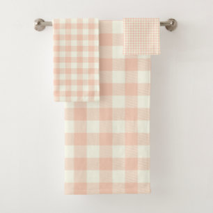 Pastel Peach Gingham Buffalo Karo Kariertes Muster Badhandtuch Set