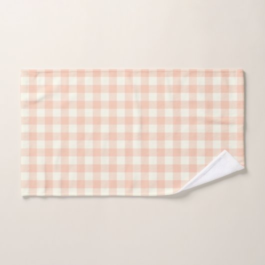 Pastel Peach Gingham Buffalo Karo Kariertes Muster Badhandtuch Set (Handtuch)