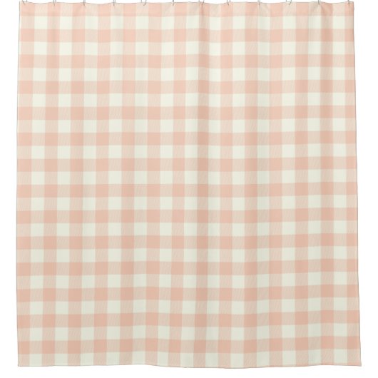 Pastel Peach Gingham Buffalo Karo Kariertes Muster Duschvorhang (Vorderseite)
