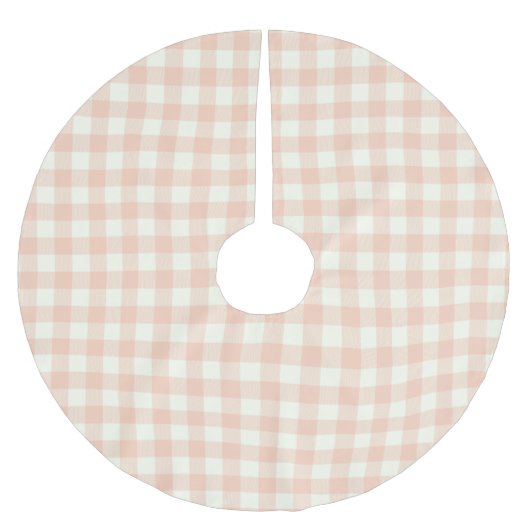 Pastel Peach Gingham Buffalo Karo Kariertes Muster Polyester Weihnachtsbaumdecke (Vorderseite)