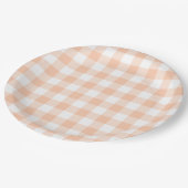 Pastel Peach Gingham Kariert Pattern Pappteller (Schrägansicht)
