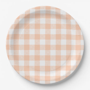 Pastel Peach Gingham Kariert Pattern Pappteller