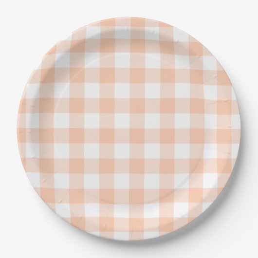 Pastel Peach Gingham Kariert Pattern Pappteller (Vorderseite)