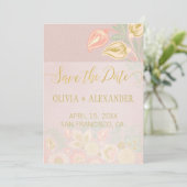 Pastel Peach Gold Bloral Spring Rosa Blush Hochzei Save The Date (Stehend Vorderseite)