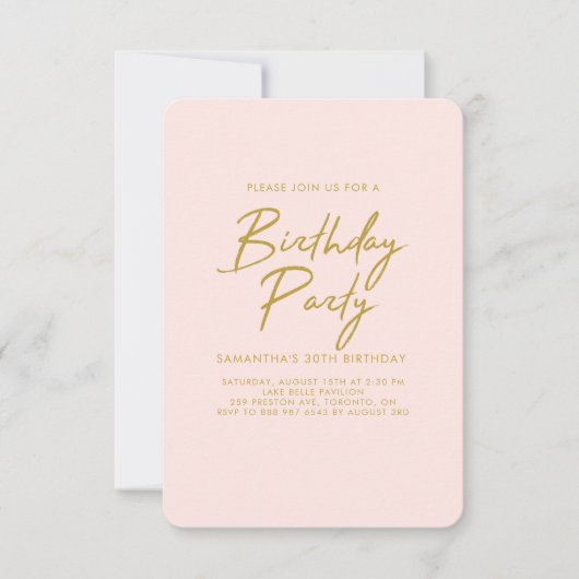 Pastel Peach Golden Geburtstagsparty Einladung (Vorderseite)