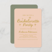 Pastel Peach Golden Typografy Junggeselinnen-Absch Einladung (Vorne/Hinten)