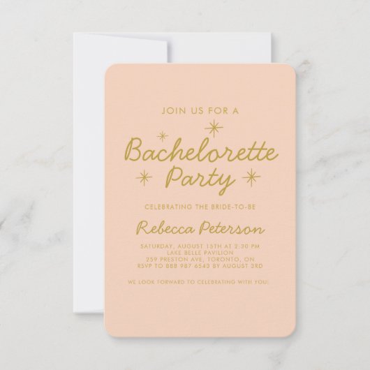 Pastel Peach Golden Typografy Junggeselinnen-Absch Einladung (Vorderseite)