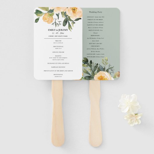 PASTEL PEACH GRAY PEONY FLORAL WEDDING PROGRAMM FÄCHER (Vorne und Hinten)
