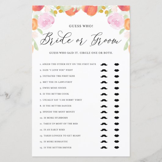 Pastel Peach Guess Who Bridge oder Groom Shower Ga (Vorderseite)