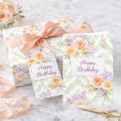 Pastel Peach Lavender Floral Sage Chevron Birthday Geschenkpapier