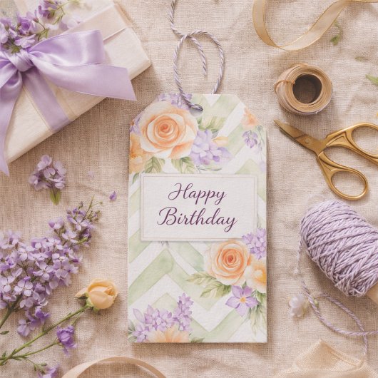 Pastel Peach Lavender Floral Sage Chevron Geschenkanhänger