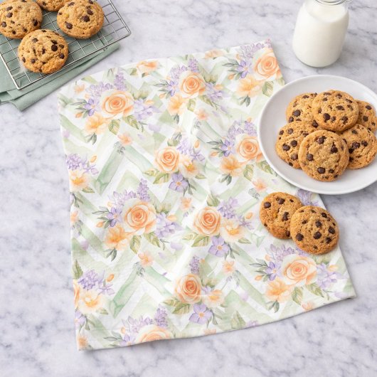 Pastel Peach Lavender Sage Floral Kitchen Towel Geschirrtuch