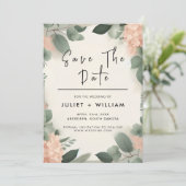 Pastel Peach Mint Moss Sage Green Wedding Save The Date (Stehend Vorderseite)