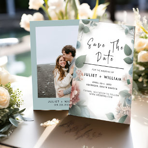 Pastel Peach Mint Moss Sage Green Wedding Save The Date