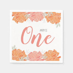 Pastel Peach & Orange Peonies Baby's 1. Geburtstag Serviette