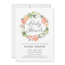 Pastel Peach Peonies Floral Wreath Baby Dusche