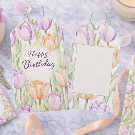Pastel Peach Purple Spring Floral Happy Birthday Geschenkanhänger