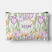 Pastel Peach Purple Tulips Monogram Cosmetic Zubehörtasche (Vorderseite)