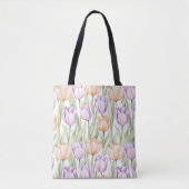 Pastel Peach Purple Tulips Pattern Spring Floral Tasche (Vorderseite)