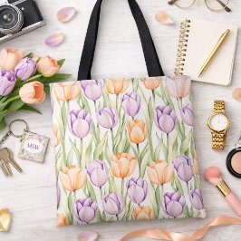 Pastel Peach Purple Tulips Pattern Spring Floral Tasche
