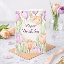 Pastel Peach Purple Tulips Spring Floral Birthday Karte