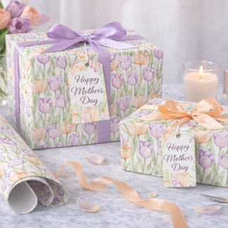 Pastel Peach Purple Tulips Spring Floral Geschenkpapier
