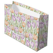 Pastel Peach Purple Tulips Spring Floral Gift Bag Große Geschenktüte (Vorderseite Schrägansicht)