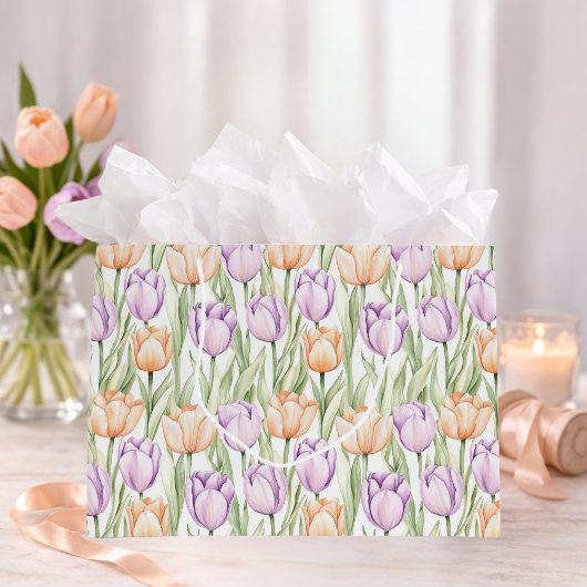 Pastel Peach Purple Tulips Spring Floral Gift Bag Große Geschenktüte