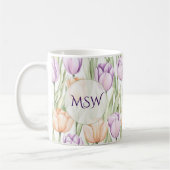 Pastel Peach Purple Tulips Spring Floral Monogram Kaffeetasse (Links)