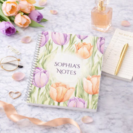 Pastel Peach Purple Tulips Spring Floral Name Notizblock