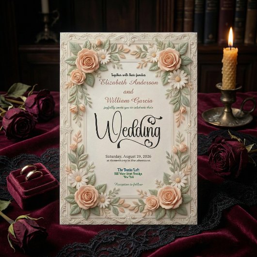 Pastel Peach & Sage Green Floral Garden Wedding Einladung