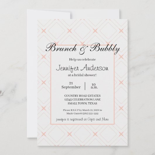 Pastel Peach und Cream Geometric Bridal Brunch (Vorderseite)