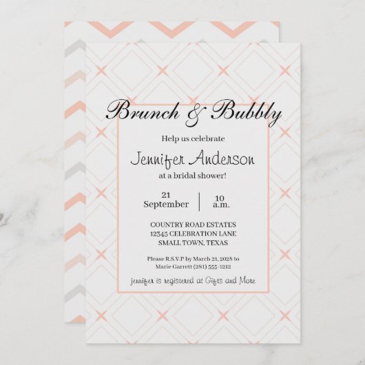 Pastel Peach und Cream Geometric Bridal Brunch (Vorne/Hinten)