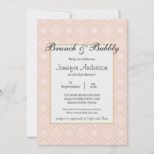 Pastel Peach und Gold Geometric Bridal Brunch (Vorderseite)