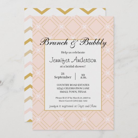 Pastel Peach und Gold Geometric Bridal Brunch (Vorne/Hinten)