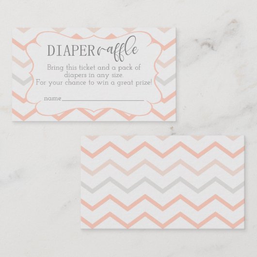 Pastel Peach und Gray Zig Zag Diaper Raffle Begleitkarte (Vorne/Hinten)
