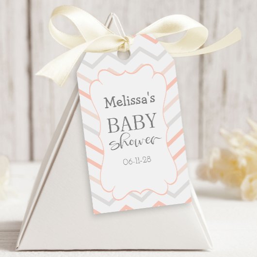 Pastel Peach und Gray Zig Zag Geschenkanhänger