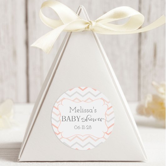 Pastel Peach und Gray Zig Zag Runder Aufkleber